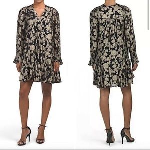 Anthropologie Metallic Gold Floral Tunic Dress